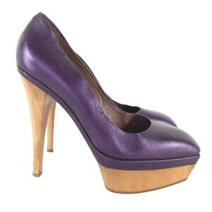 Vintage Marni Leather Platform Pumps US 9 EU 39 Womens Purple Wood Heel $695